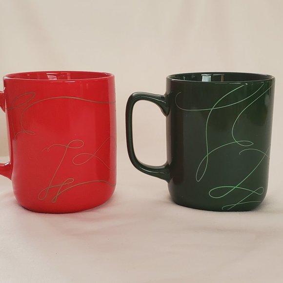 Starbucks Holiday Coffee Cup Set Red w/ Gold Swirl & Green w/ Light Gree… - Picture 5 of 9